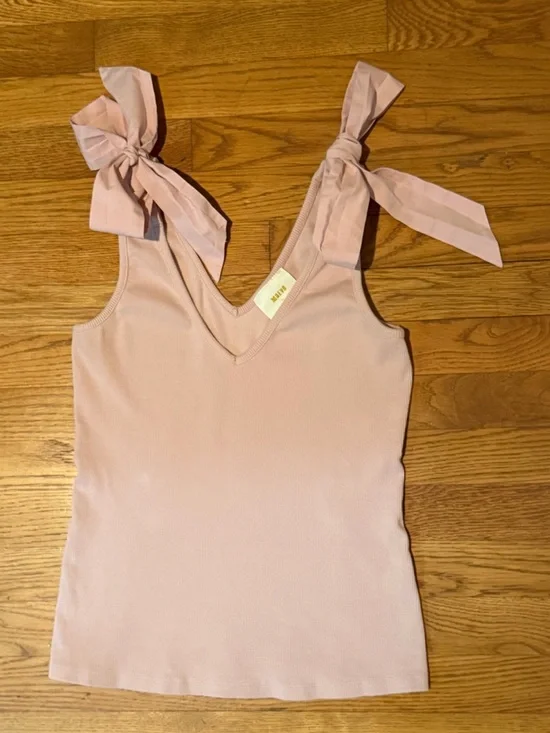 Maeve by Anthropologie Blush Pink Tie-Shoulder Ribbed Tank - Picture 7 of 10